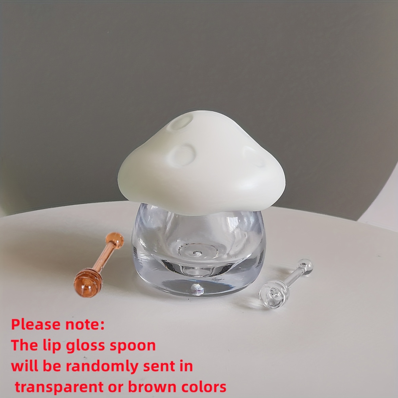 TEMU 1pc Mushroom-shaped Lip Gloss & Cream Container - 10g Colorful Cosmetic Jar With Spoon, Screw-lid Transparent Top, Cute Makeup Storage For Lip