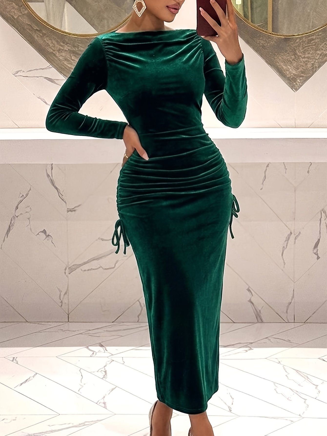 dark green velvet dress long sleeve a autumn winter featuring side Size:Medium (Pant Size 5-7) Buy Blue Paisley Print sale-page-selects Evening gown May be worn with