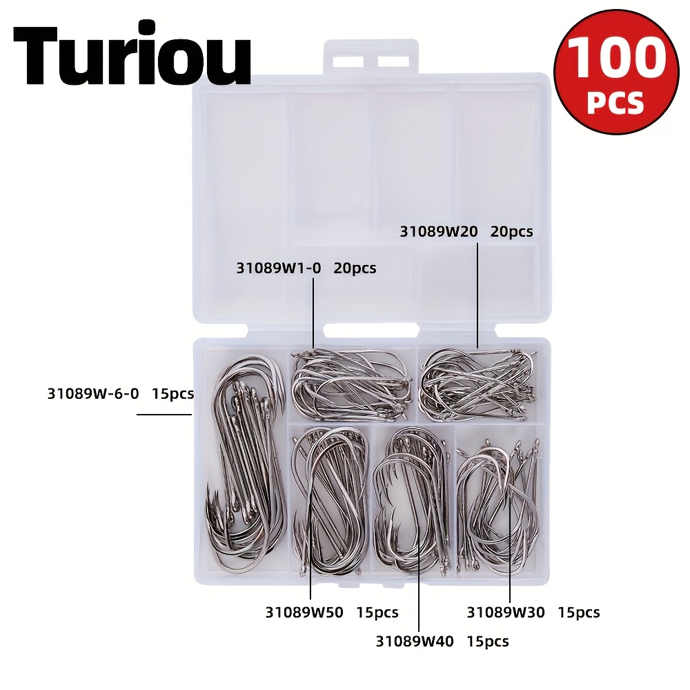 Image of 100pcs Lure Fishing Set, Large Size 1/0#-6/0# Double Barbed Offset Shank Fish Hooks With Long Shank Tube, Lure Ring Shank, Saltwater/freshwater Fishing Tackle For Sea Fishing