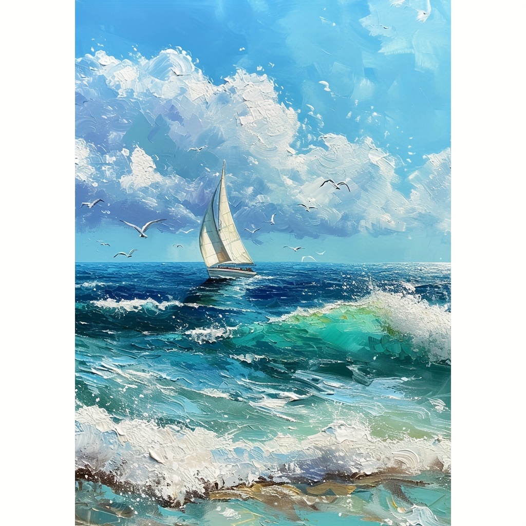 

1pc Large Size 30x40cm/11.8x15.7in Without Frame Diy 5d Artificial Diamond Art Painting Beautiful Sea, Full Rhinestone Painting, Diamond Art Embroidery Kits, Handmade Home Room Office Wall Decor