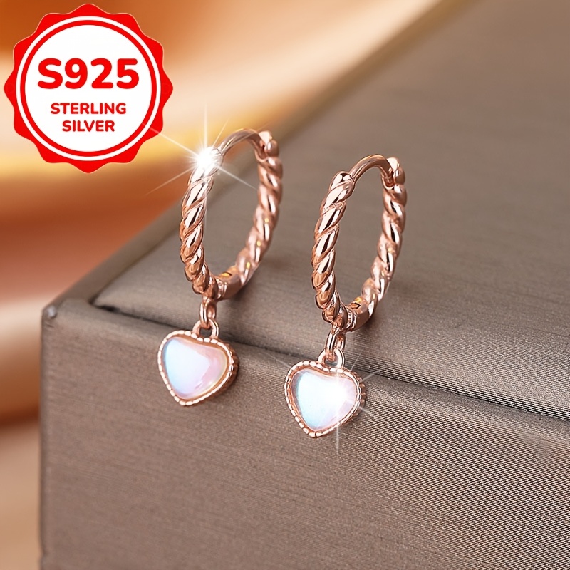 2pcs Women's S925 Sterling Silver Moonstone Twisted Hook Earrings