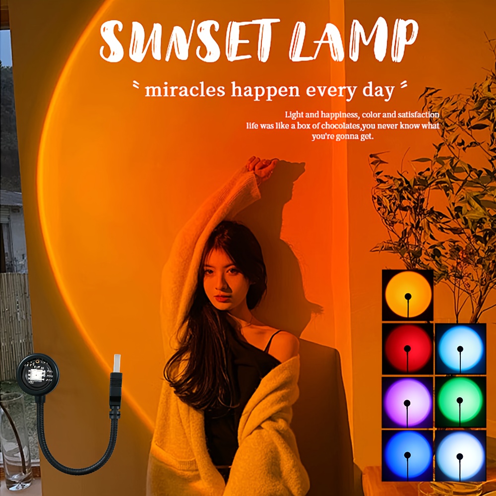 TEMU -color Usb-powered Sunset Lamp, Adjustable Color Led Projection Sunset Light, Electronic Computer Peripheral Accessory Gadget, Suitable For Use