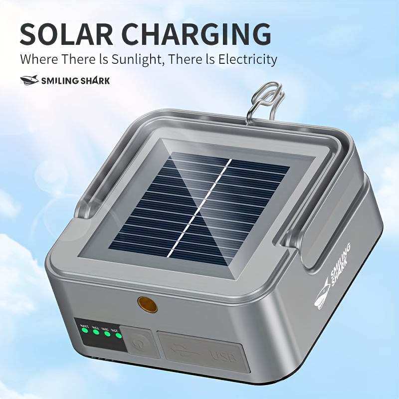 1pc Smiling Shark Rechargeable Camping Light Super Bright with Magnetic & Hook, Portable Solar Camping Lantern with Power Bank Function, Emergency LED Camping Lamp, High-Brightness Floodlight Work Light for Camping, Hiking, Emergency