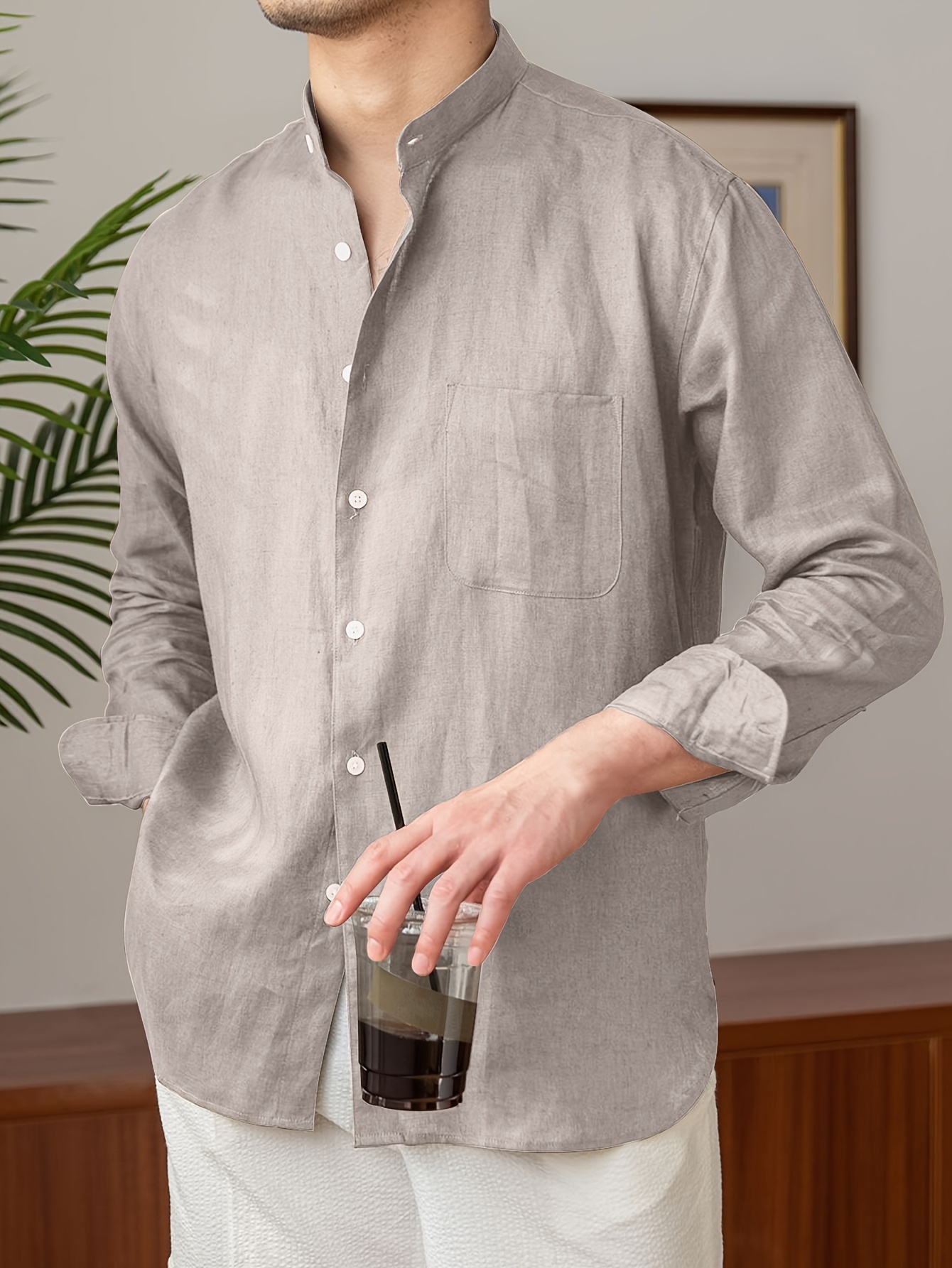 シャツ IONSEOUL Summer linen long-sleeved dress shirt BBU1063 Long Sleeve Linen Shirt – 100% Capri