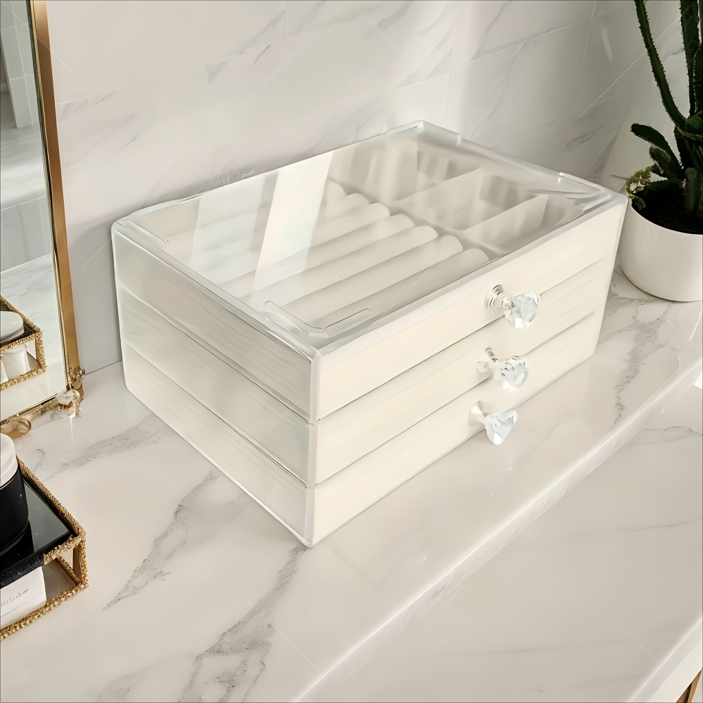 transparent plastic jewelry storage box with drawers - compact and durable, suitable for earrings, rings necklaces bracelets & pendants, jewelry storage organizer, jewelry box, large jewelry organizer storage, jewellery case, jewelry box packaging, earring organizer, necklace holder, minimalist organizer, contemporary design, sturdy construction, fabriclined interior, drawer organizer, fashion accessories Product details 3