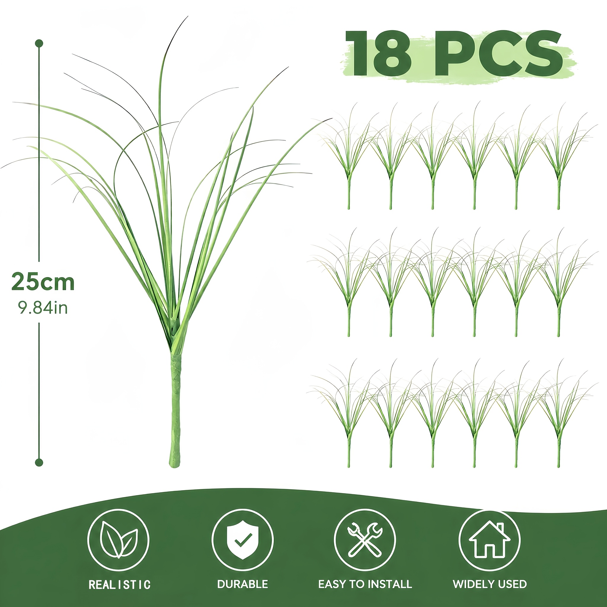 18 Stems Of Realistic Green Grass Reeds - Suitable For Indoor/outdoor, Wedding, Christmas, Halloween, Mother's Day Decorative Plastic Reeds, No Container, Seasonal Home Decor, Garden Decoration