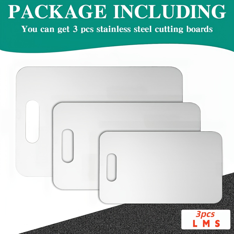 TEMU 3pcs/1pc Kitchen 304 Stainless Steel Chopping Board, 2025 Brand New Upgraded Pure Stainless Steel Chopping Board Kitchen Set, Large/medium/small