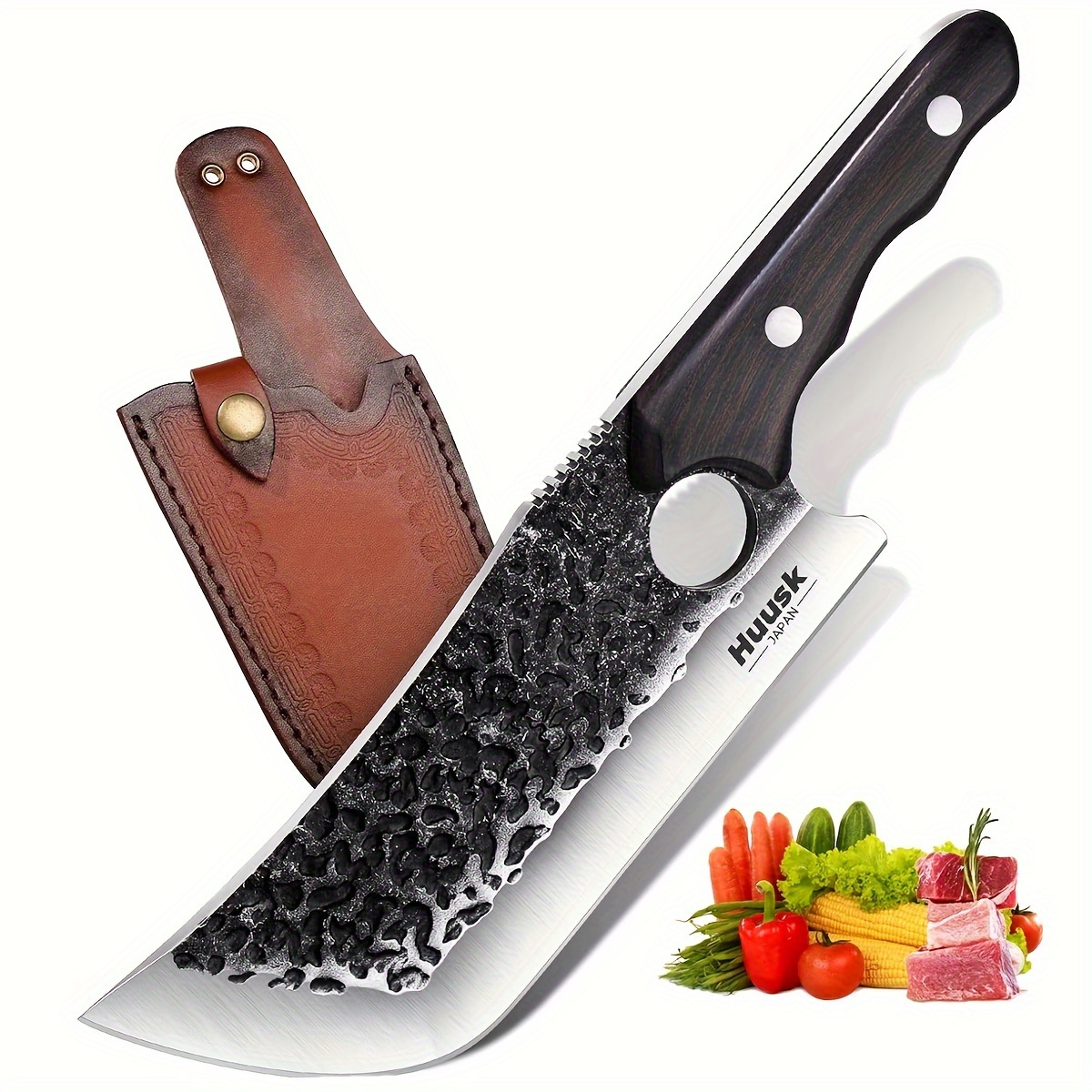 

Forged Meat Cleaver Knife With Sheath Full Tang Butcher Knife For Meat Cutting Viking Knife For Vegetables, Kitchen Knife For Bbq Camping Outdoor Thanksgiving Christmas Gift