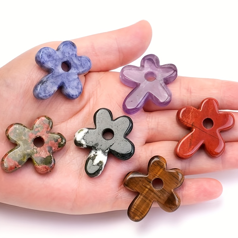 4pcs Natural Stone Hand-Carved Flower Pendants for Jewellery Making