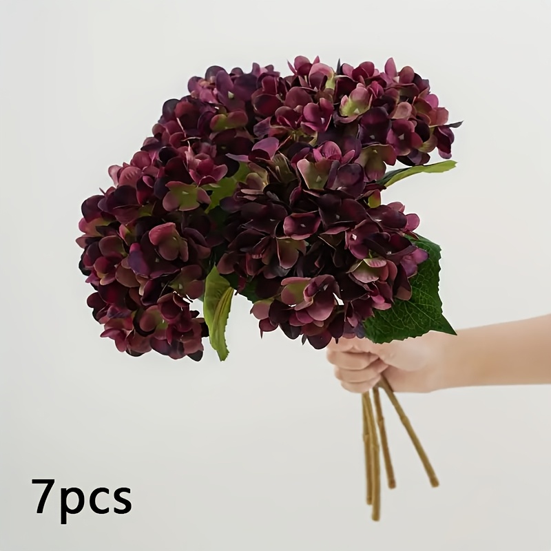 TEMU 7pcs, Autumn-colored Hydrangea Artificial Flowers, Burgundy/white/hydrangea Fake Flowers, For Room Table Centerpieces, Indoor Home Decor,