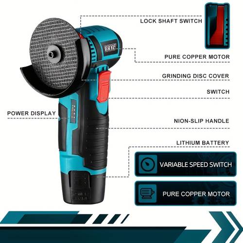 1 set of 12v mini angle grinder 19500rpm portable handheld with 3 grinding discs and 1 right angle wrench for polishing tiles and steel holiday gift us plug
