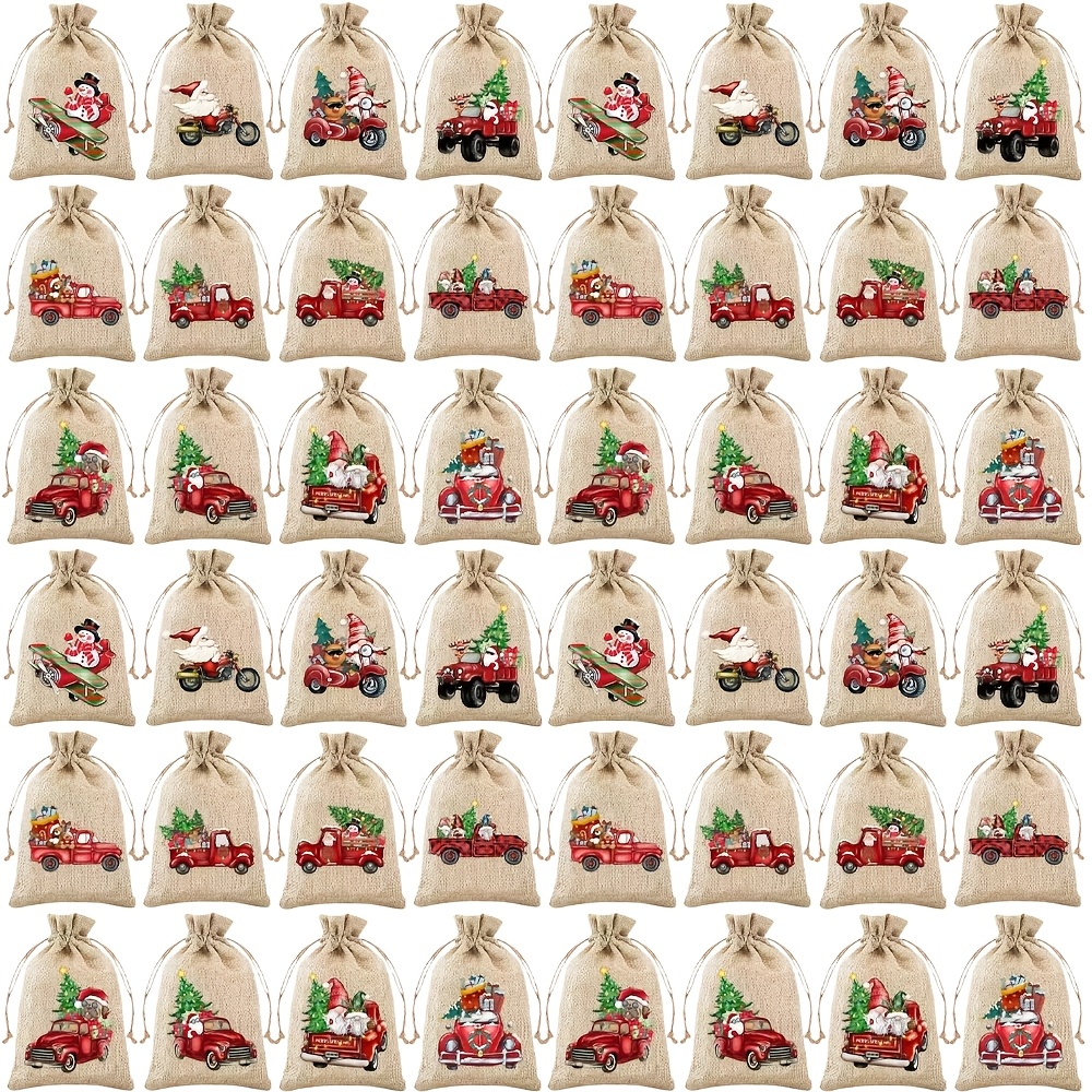 TEMU 48pcs Set Christmas Drawstring Gift Bags, Gnome Santa Snowman Car Drawstring Gift Packaging Bags For Party Favors, Home Holiday, And Christmas