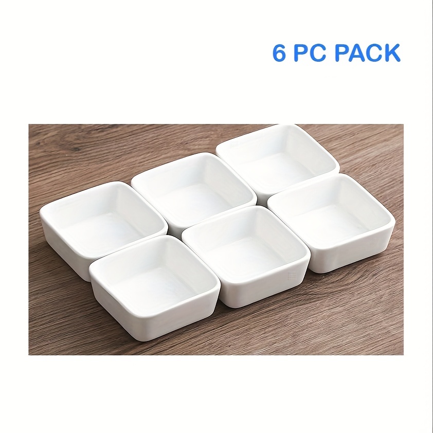 4pcs/6pcs White Ceramic Sauce Dipping Bowls - 4oz Mini Rectangular Microwave & Dishwasher Safe Bowls For Bbq, Ketchup, Soy Sauce, Party Snacks - Kitchen & Dining Essentials, Dipping Sauce Dish