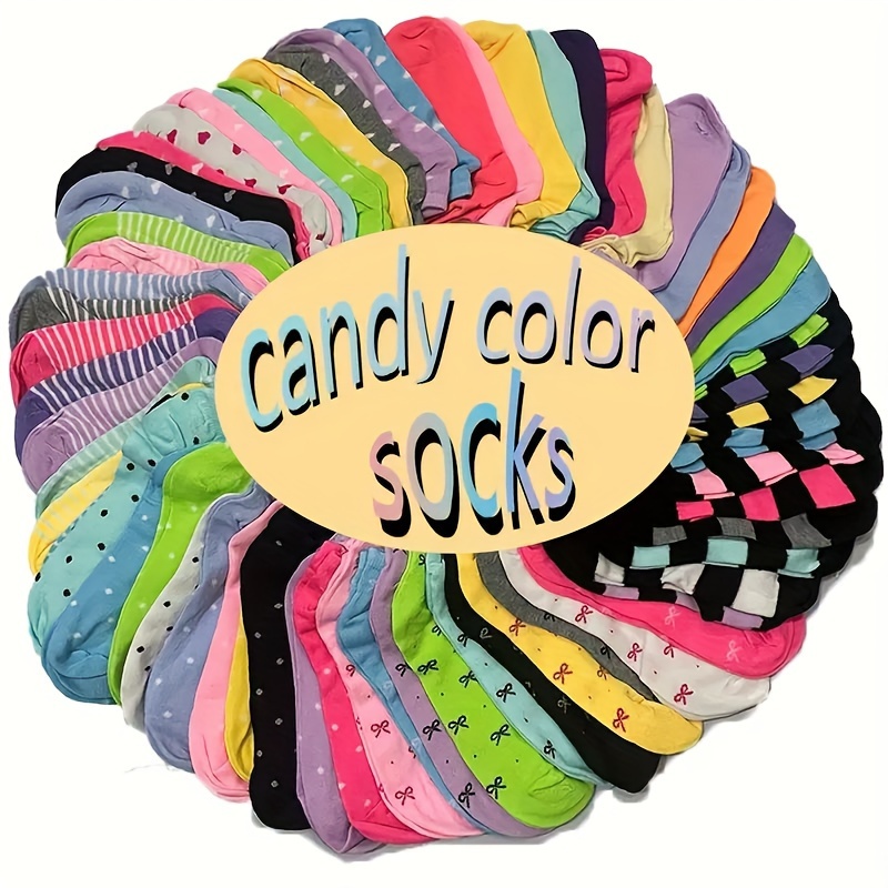 

10/20 Pairs Candy Color Sport Socks, Heart Print Socks, Casual & Comfy Ankle Socks, Women's Stockings & Hosiery