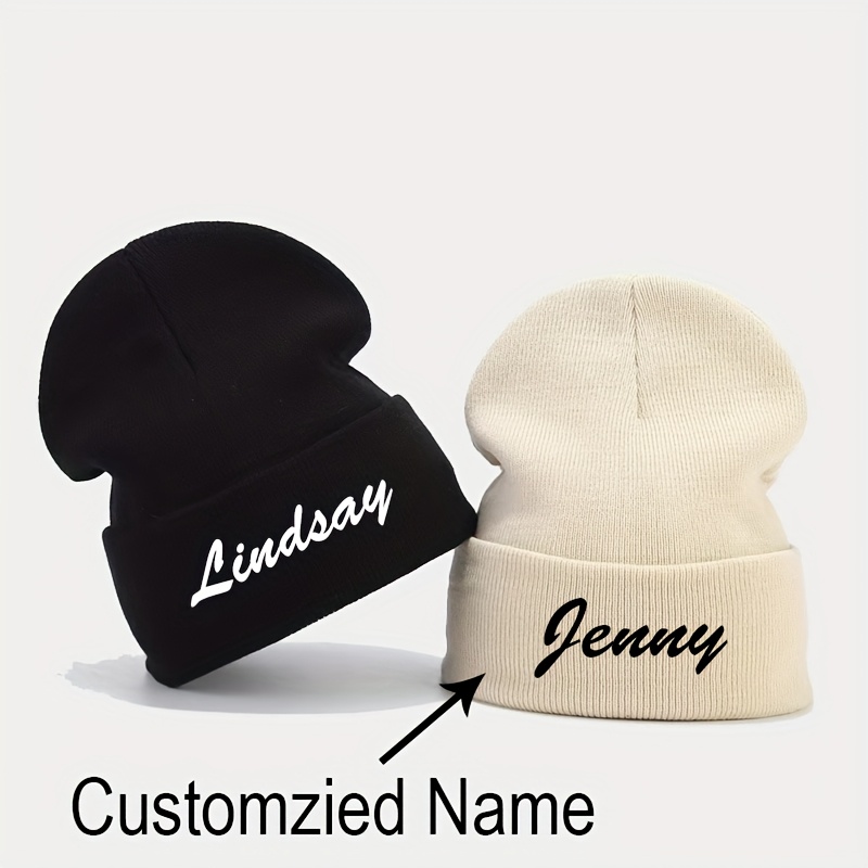 

1 Customizable Knit Beanie - Cozy & Warm Polyester Winter Hat With Personalized Name Option, Ideal For Outdoor Activities & Holiday Gifts, In Black & Cream, Hat Beanie