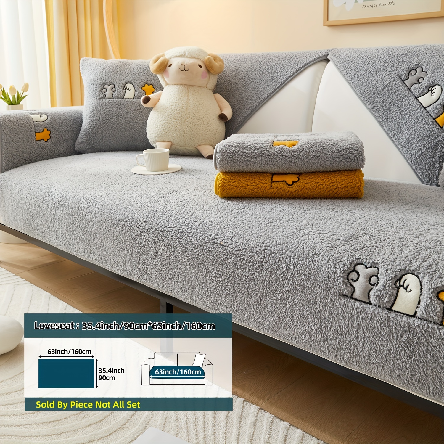 Image of 1pc Sherpa Sofa Cover, Dog-friendly Sofa Cover, Plush Protector, Non-slip Plush Sofa Cover, Furniture Protection Cover For Bedroom, Office, And Living Room Decor