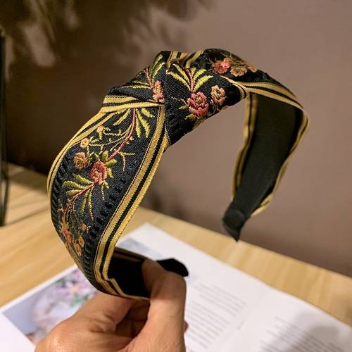 elegant boho knotted headband bohemian embroidered floral and botanical wide brimmed headband for women accessory hair accessory