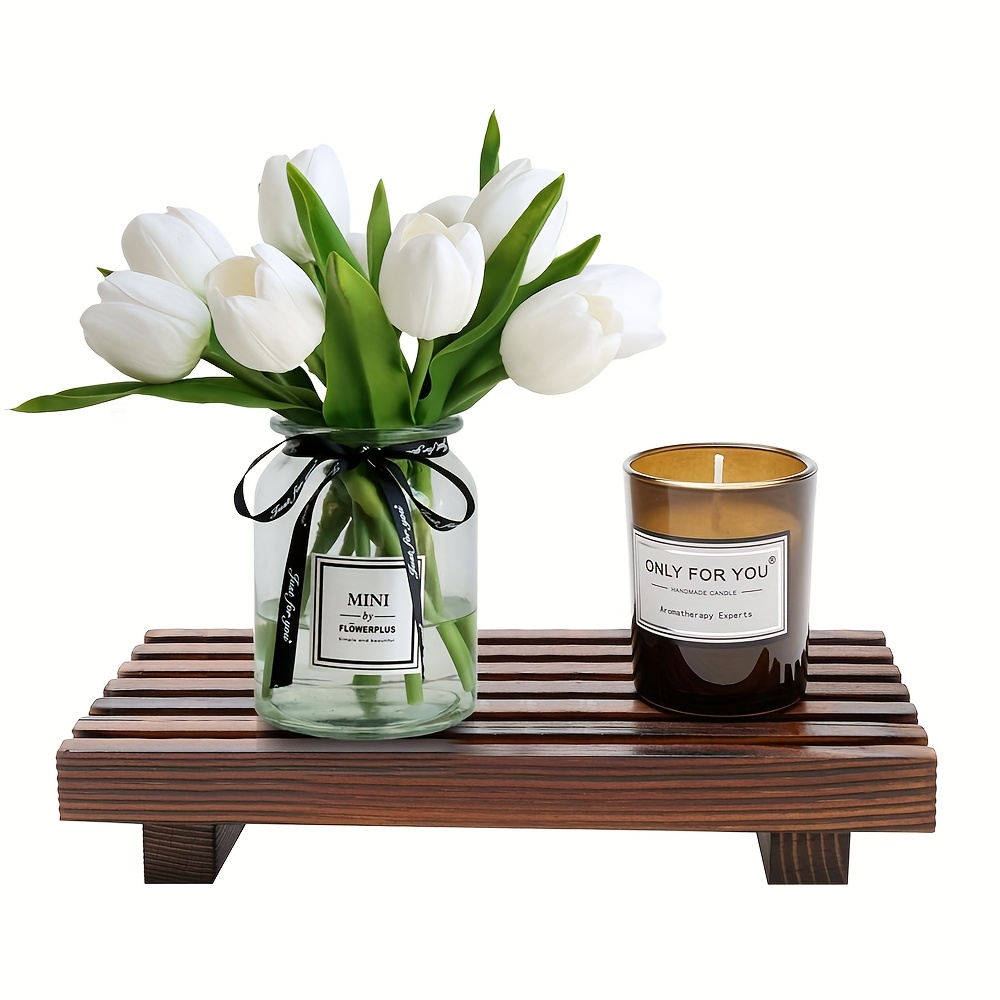 TEMU 1pc Small Bathroom Organization Trays Decorative Wood Pedestal Stand Wooden Risers Vanity Dish Soap Holder Display Tray For Bathroom Counter Decor Toilet Sink Accessories,