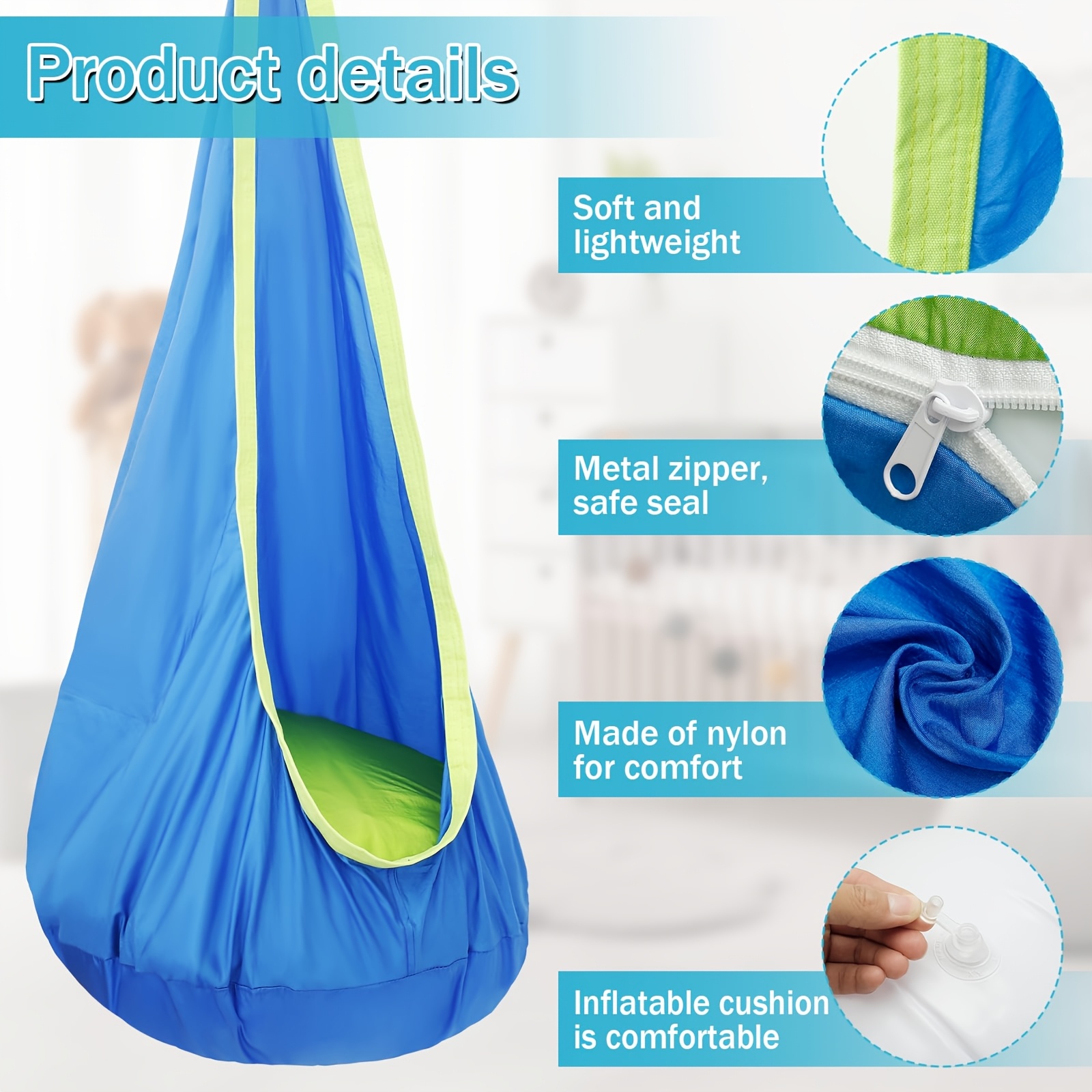 1pc heavy duty indoor outdoor hanging chair with inflation device additions connecting straps and storage pouch lightweight and portable easy to assemble swing chair suitable for camping backyard garden balcony room