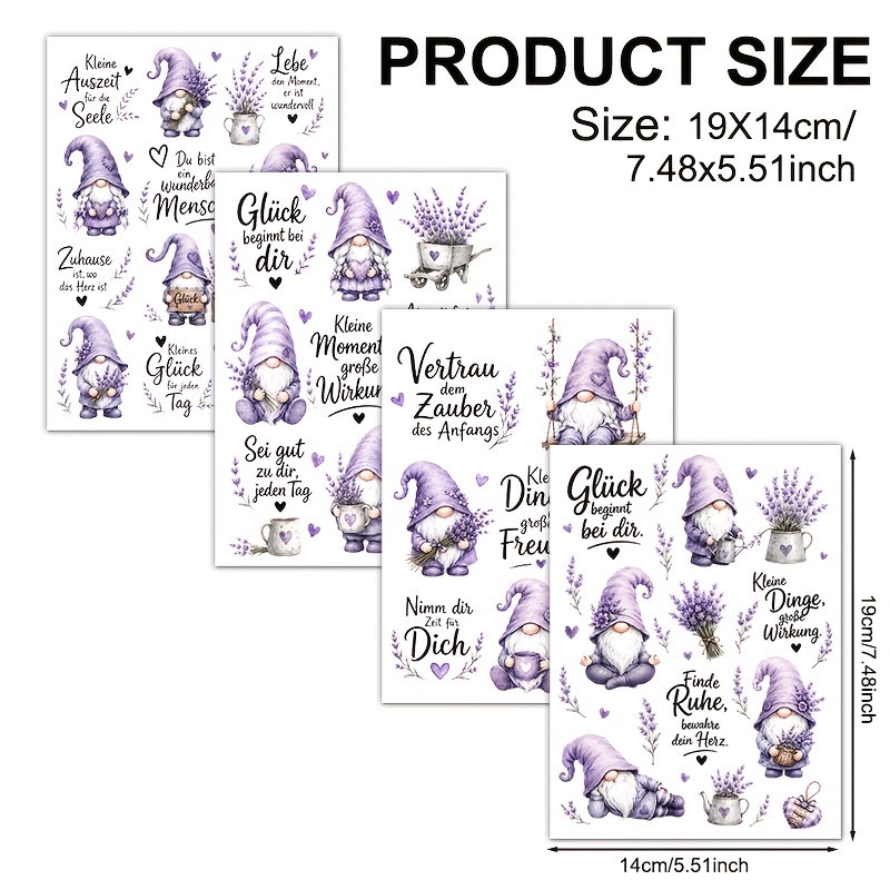 TEMU 4pcs, Lavender German Pattern, Uv Dtf Waterproof Scratch-resistant Vinyl Material, Suitable For Crafts, Cups, Bottles, Laptops, Home Decor,