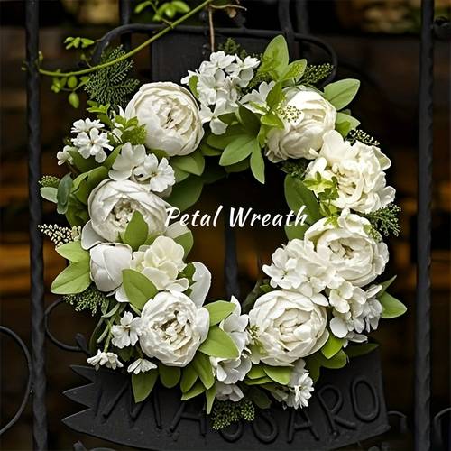 24 artificial white peony hydrangea wreath elegant wedding mothers day decor for front door wall and rustic farmhouse uv resistant for use wedding decor
