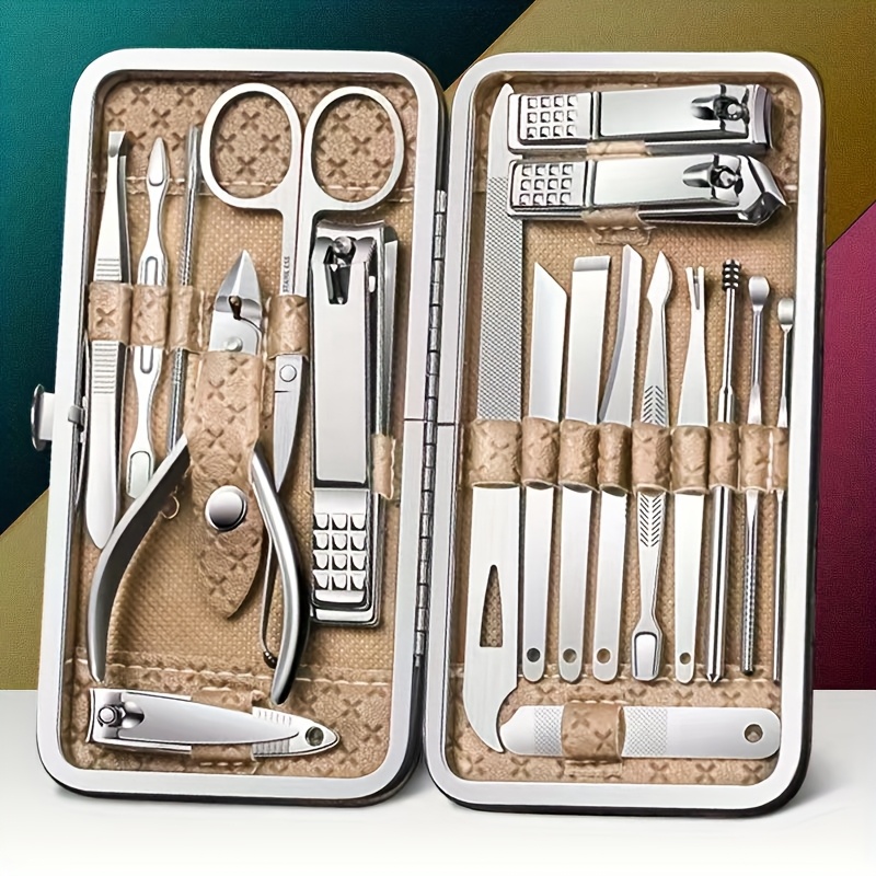 golden 19pcs set classic   manicure and pedicure tool set with storage box portable   care set suitable for women and men   salon gifts