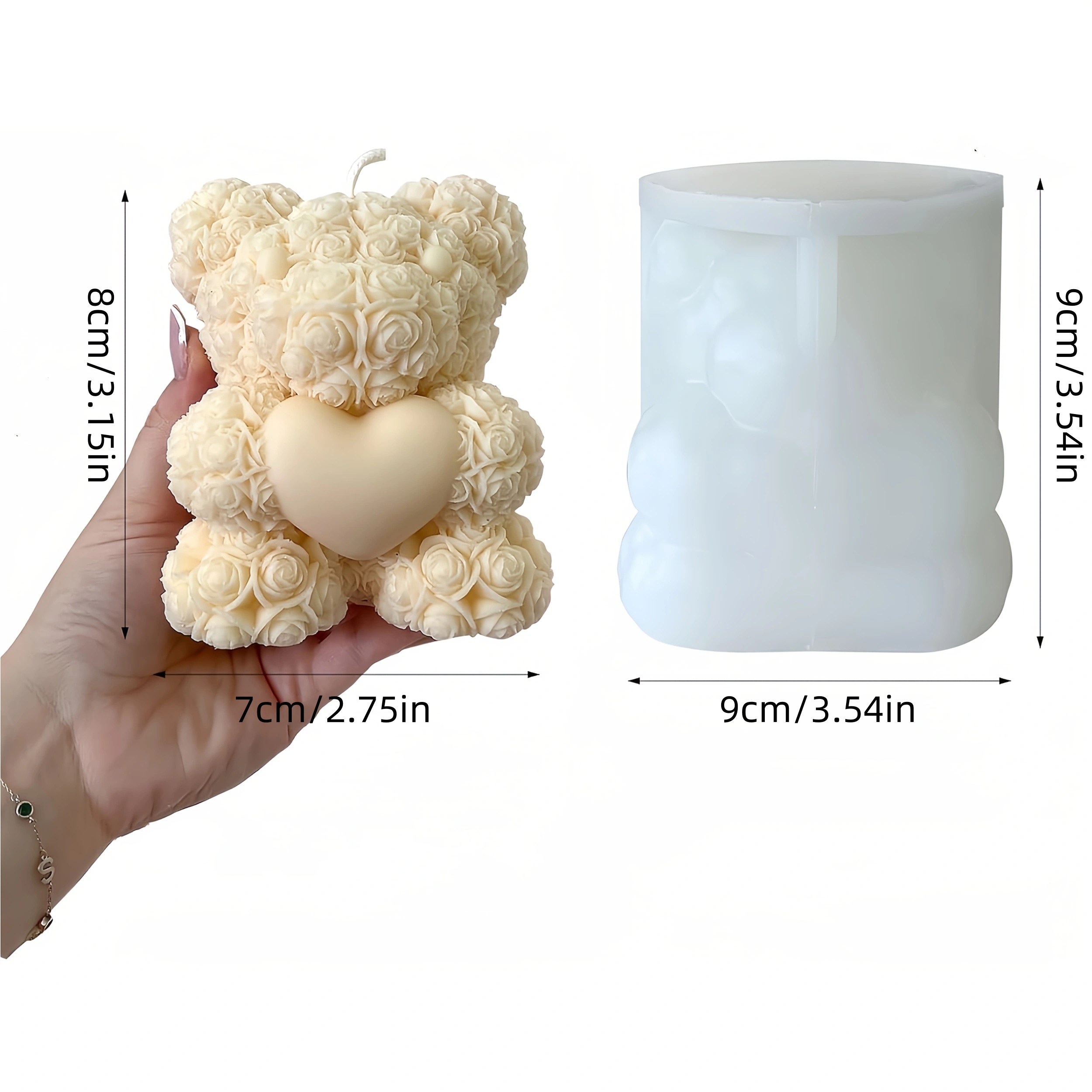 1pc Large Teddy Bear Silicone Mold Suitable For Diy Crafts - Realistic Bear Shape With Ears, Nose & Paw Pads - Compatible For Candle, Soap, Clay, Resin Making - Large Teddy Bear Mold For & Wax Crafts