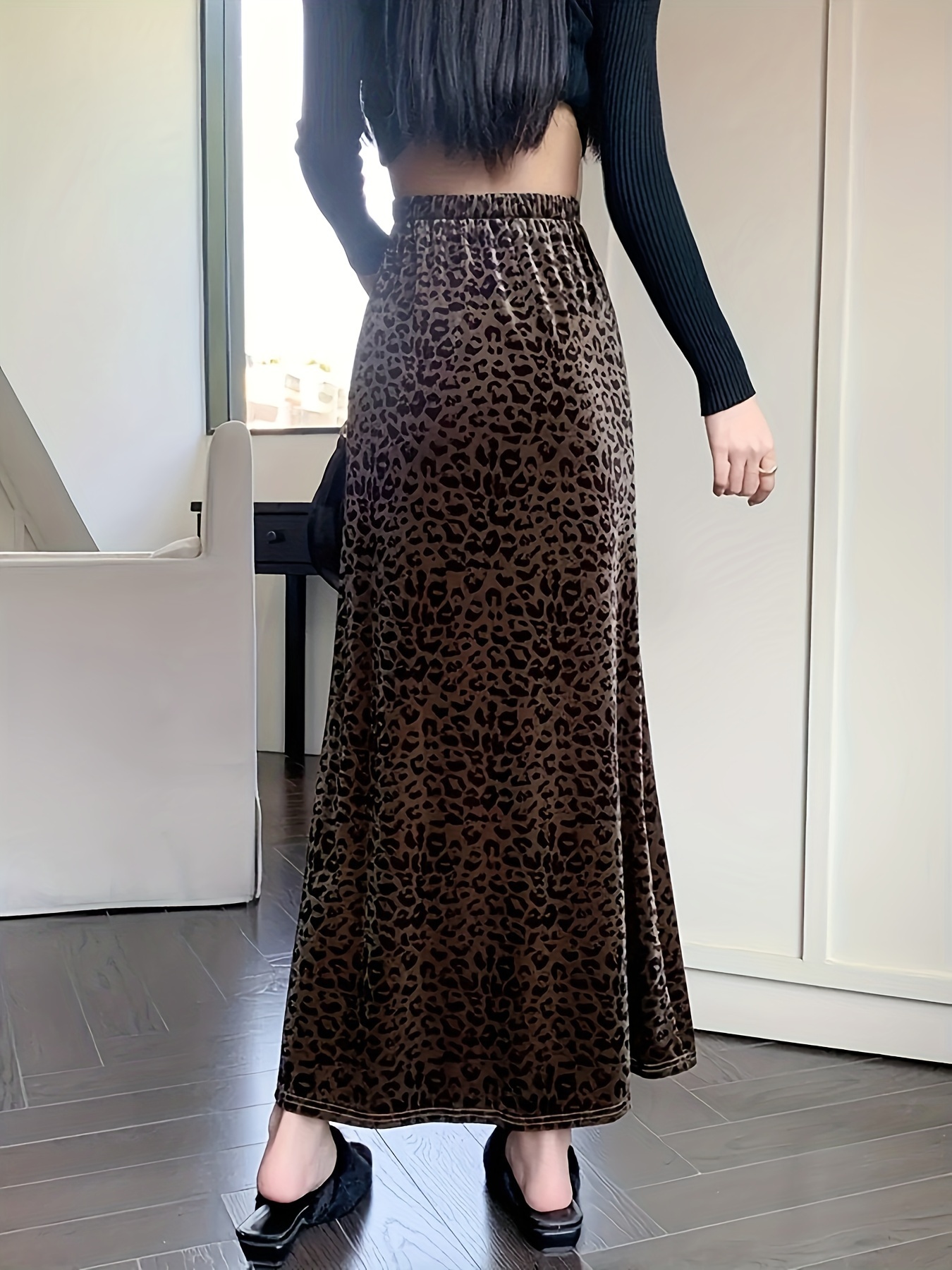 Gonna Midi Elegante Con Stampa Leopardata, Con Laccio E Spacco