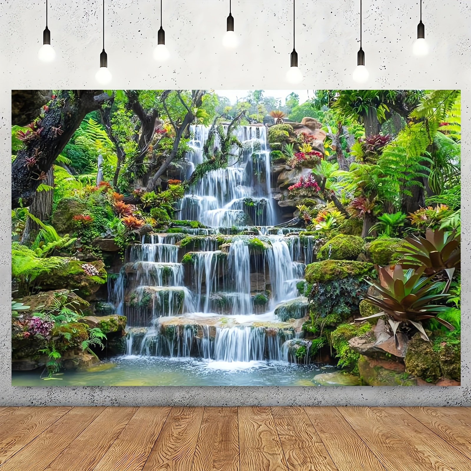 

1pc, 51×59inch/70.8×90.5inch, Fabric Garden Waterfall Backdrop Mountain Rocks Flowing Water Lake River Green Forest Trees Nature Background Home Wall Decor Photo Booth Shoot Studio Props