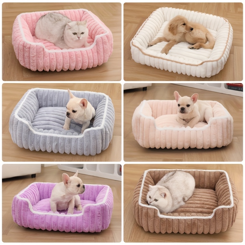 1pc cozy plush pet sofa bed striped polypropylene recliner for   warm     non slip bottom extra small to large breeds beige with white trim durable stylish design pet furniture bed   furniture     furniture durable pet furniture Product details 3