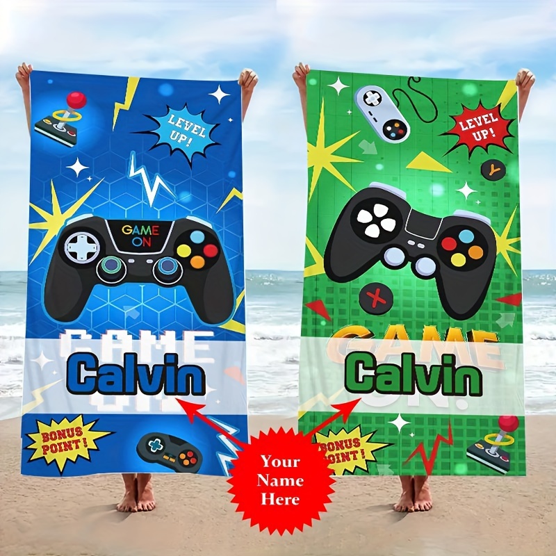 

1pc Customized Beach Towel, Gamepad Pattern Personalized Beach Blanket With Name, & Quick-drying Swimming Towel, Suitable For Beach Swimming Outdoor Camping Travel, Ideal Beach