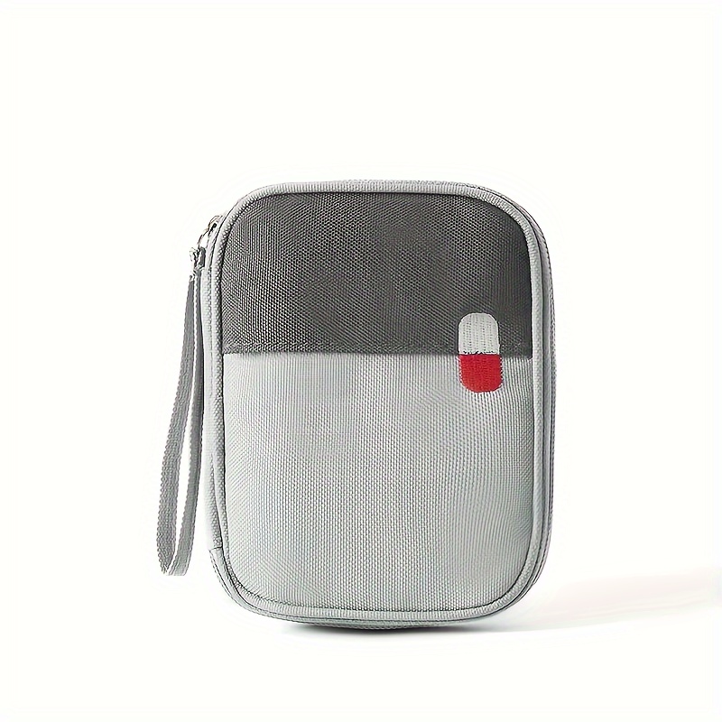 Image of 1pc, Compact Portable Medicine Bag With Easy- Pill Pattern - Durable Oxford Fabric, Zippered Compartments For Travel & Outdoor Emergencies - In Gray, Red, Green, Pink, Empty Bag Only