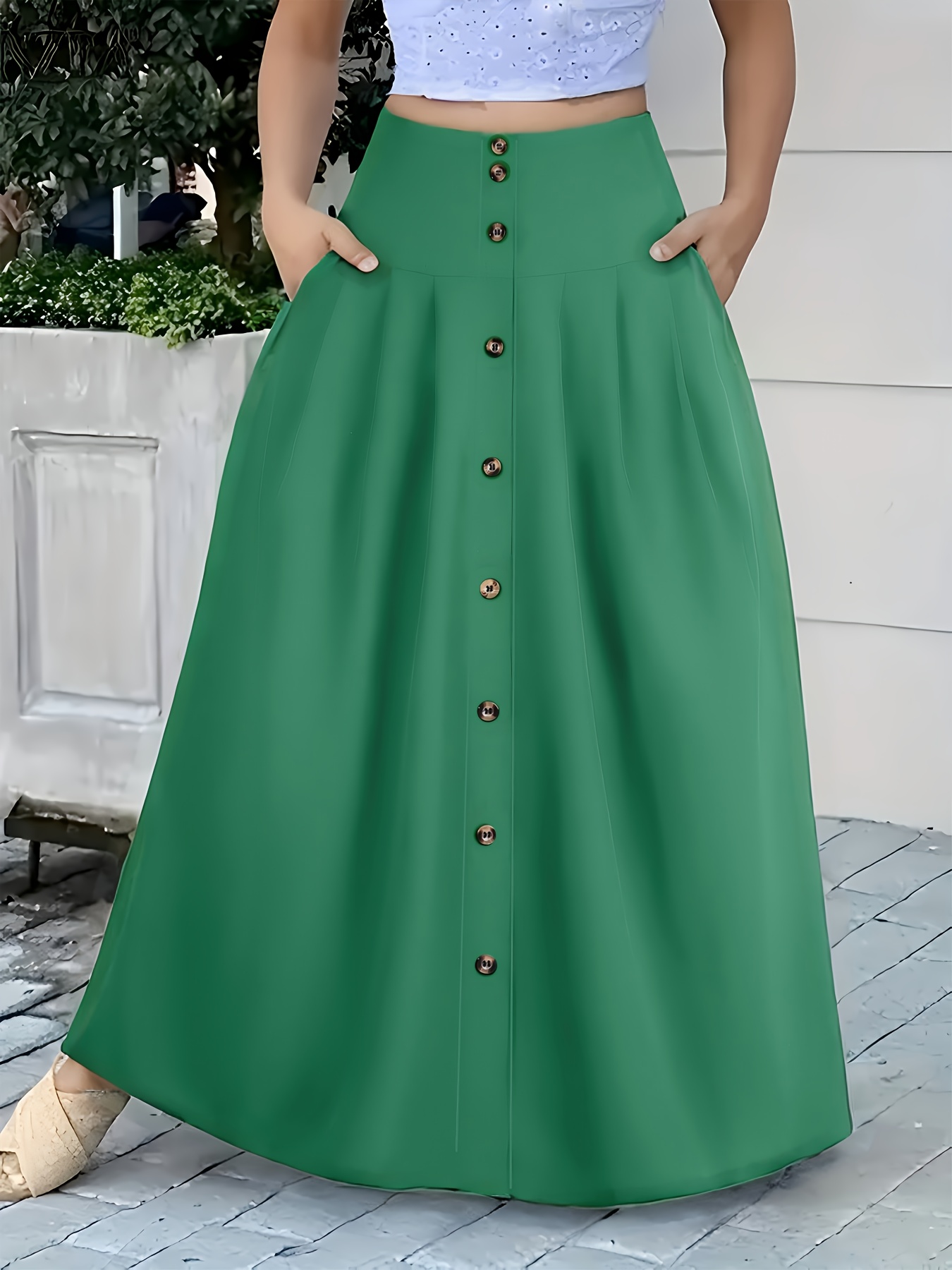 women's plus size casual pleated skirt button details high Temu