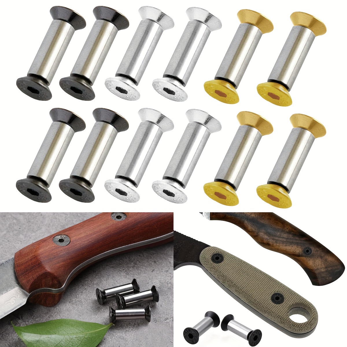 

6pcs Stainless Steel Knife Handle Fasteners, Socket Head Nut & Bolt Sets, Rivet Screws For Blade Fixing, Knife Making Hardware Diy Materials