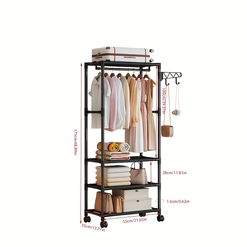 New Luxury High Quality Metal Space Saving Portable Wardrobe, Multifunctional Design with Hooks, Wheels And Reinforced Metal Frame, Easy Assembly, Suitable for Bedrooms, Living Rooms, Apartments And Offices, Portable Closets