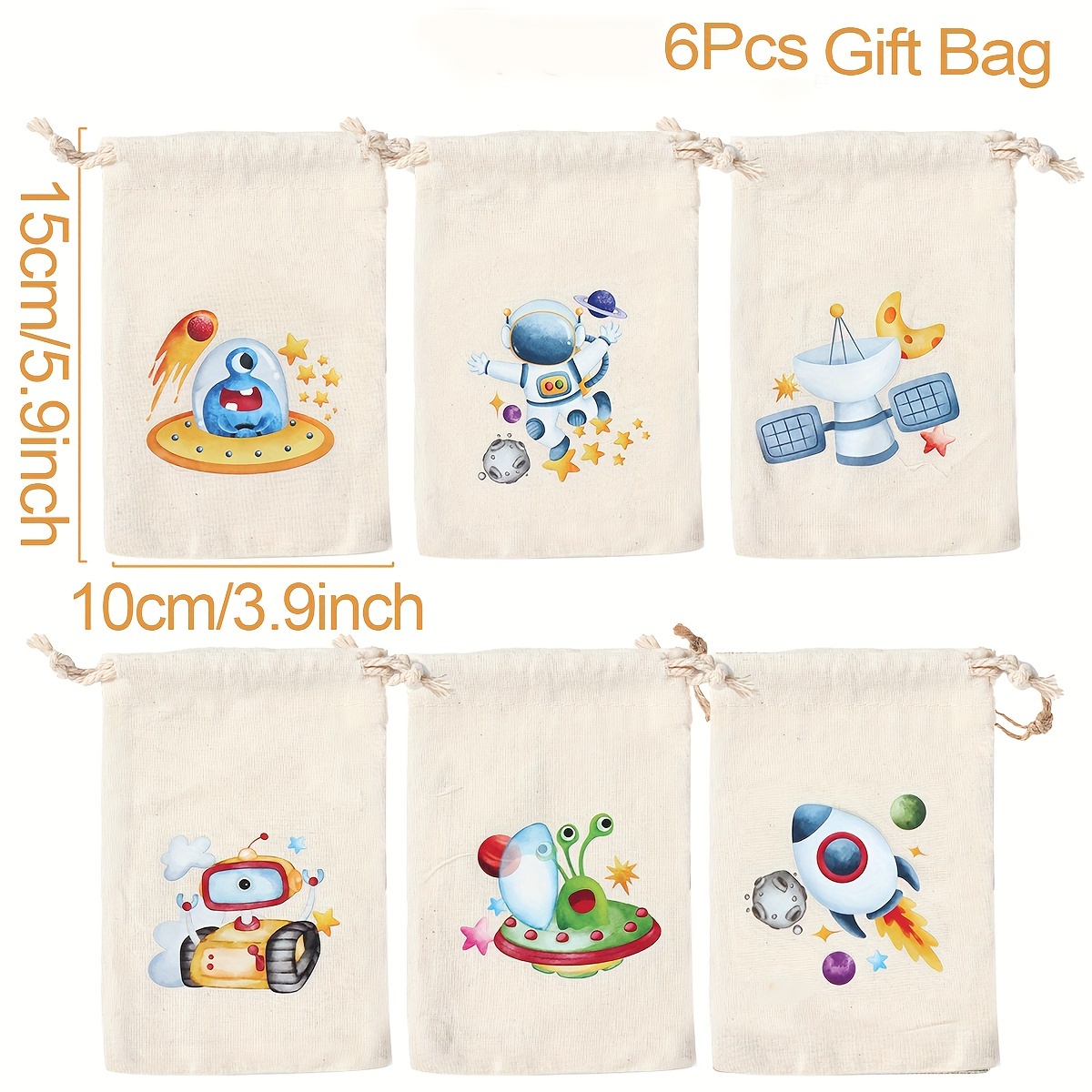 Image of 6pcs/set Astronaut Cotton Gifts Bag Spaceship Theme Planet Birthday Party Decoration For Guests Happy 1st Birthday Supplies Packing Bags