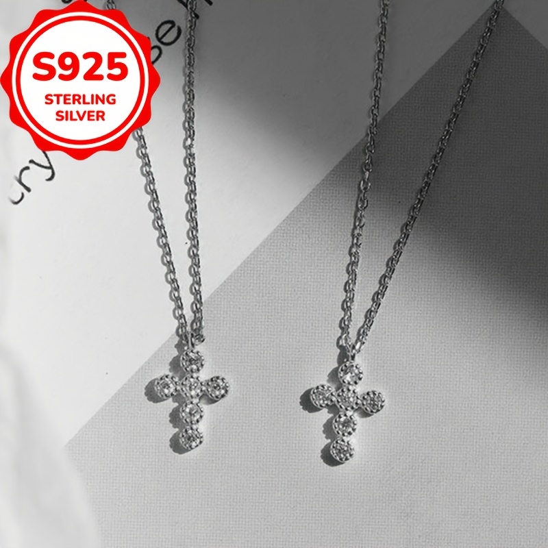 Women's S925 Sterling Silver Mini Cross Necklace, Unique Design