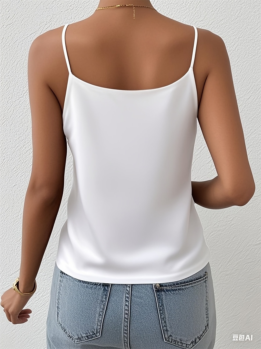 1pc Elegant Off-Shoulder Sleeveless Blouse for Women - Chic White Satin Summer Top with Deep V-Neck, Perfect for Layering or Standalone Outfits, Versatile Fashion | Elegant Offshoulder | Satin Finish