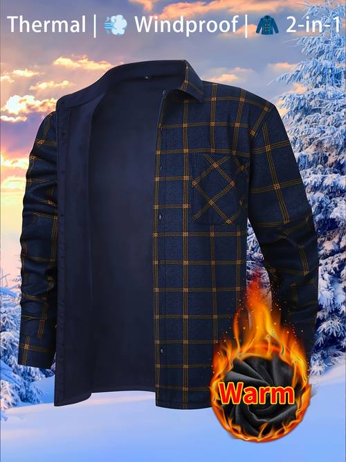 mens winter shirt 2025 brushed fleece lined heavyweight cold weather essential fleece interior with lapel collar long sleeve shirting for fall winter valentines day gift