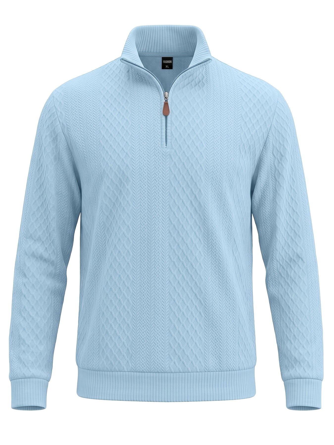   obm mens new diamond twist cable knit half zip stand collar sweater light luxury jacquard long sleeve knit sweater soft friendly and breathable fabric business       as an inner or outer layer