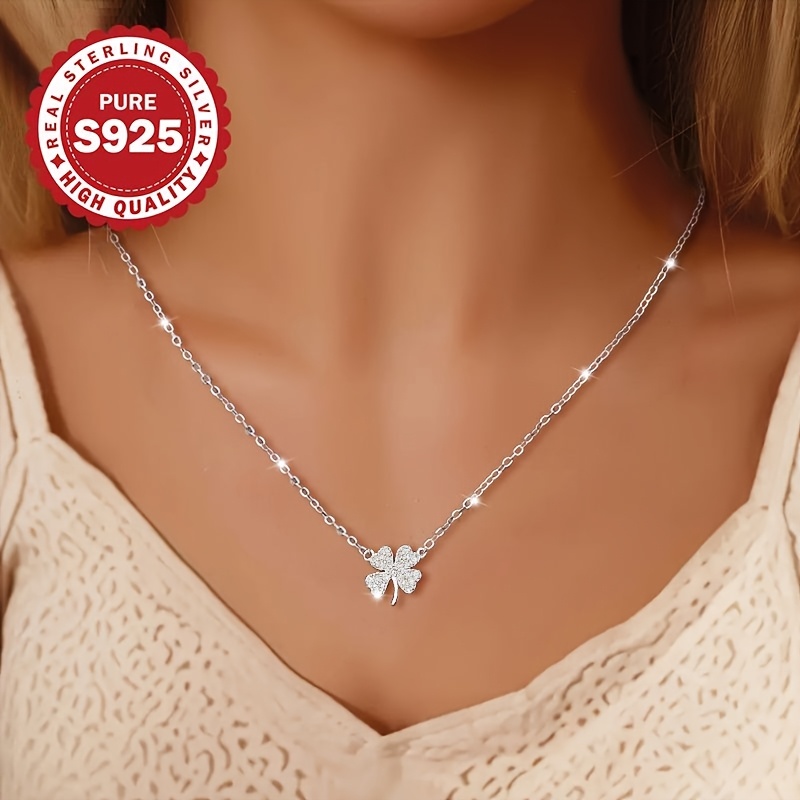 

1pc Women's Necklace, S925 Pure Silvery Necklace, 4 Necklace, Small And Cute Necklace, Temperament And Luxury, Low Allergy 1.6g, For Girlfriend