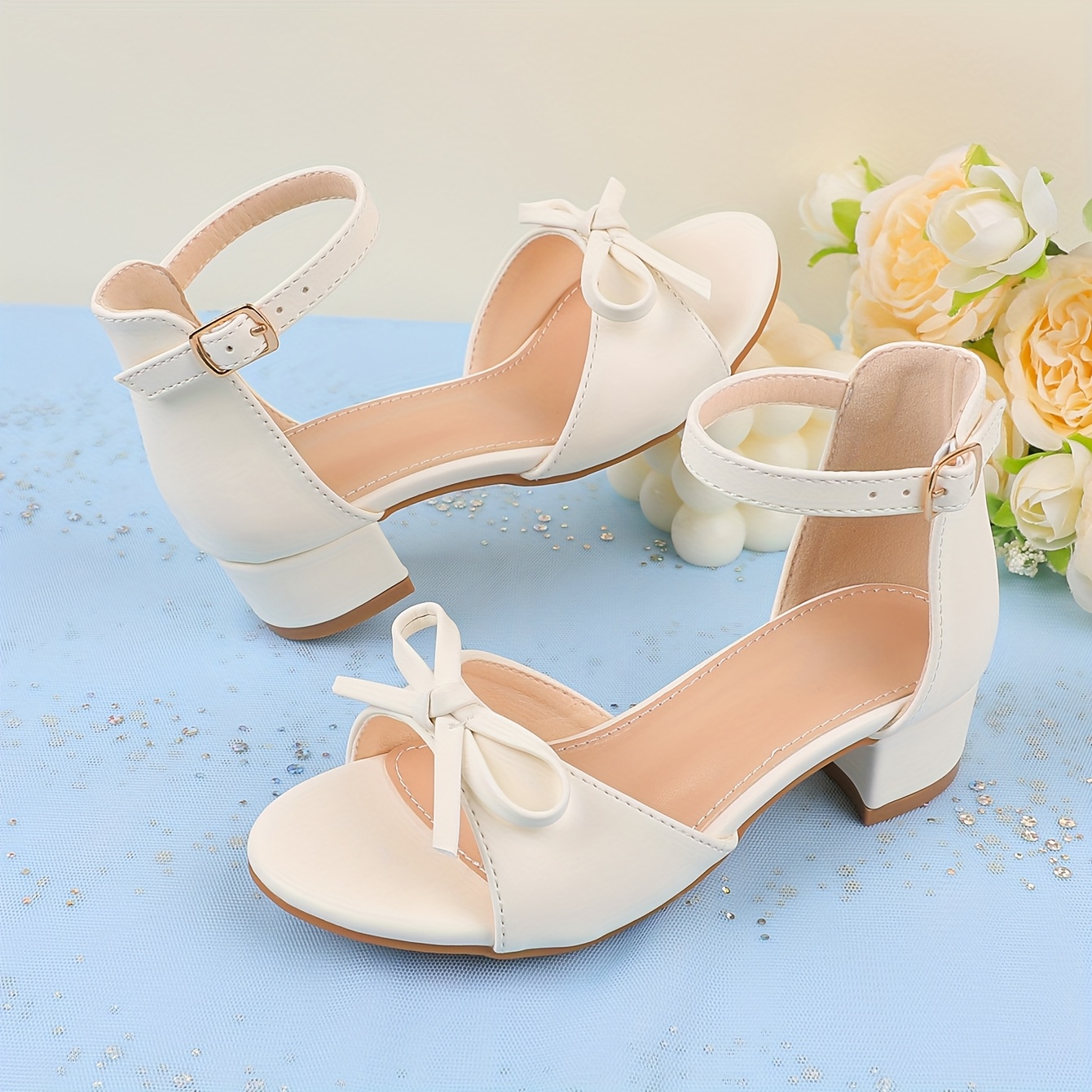 white sandals girls featuring chunky heels a Temu Norway