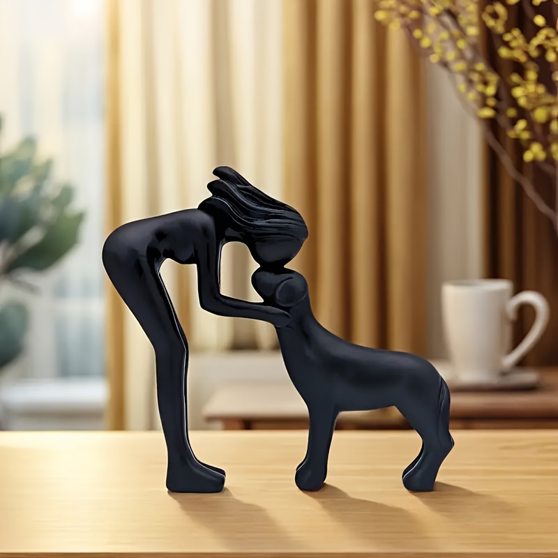 1pc Minimalist Pet Memorial Statue - Human And Dog Figurine. Durable Sculpture, High-quality End, Modern Interior Decoration Collectible, Ideal For Christmas, Halloween, Autumn Home Decor