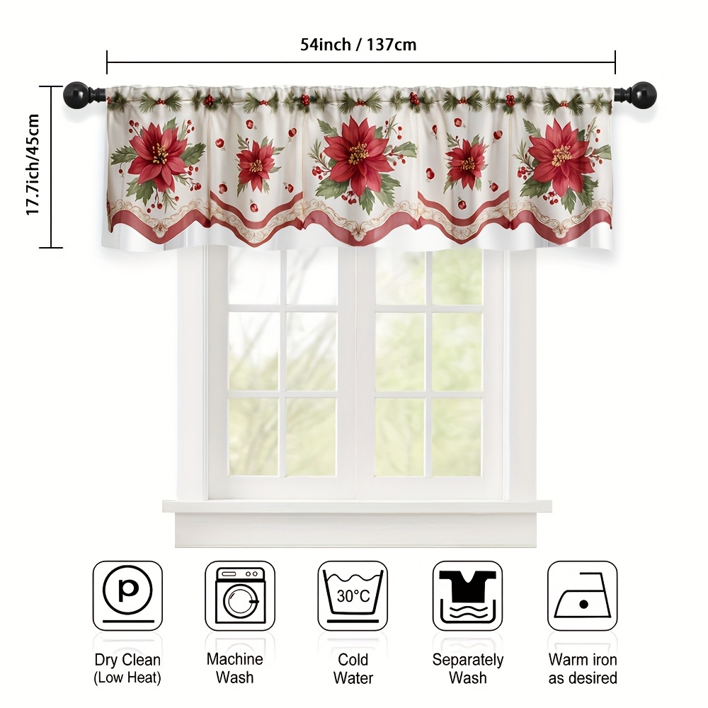 TEMU 1pc Christmas Poinsettia Curtain Curtain Add A Festive Flair To Your Decor Appropriate For Short Windows In City Apartments Scandinavian - Rooms