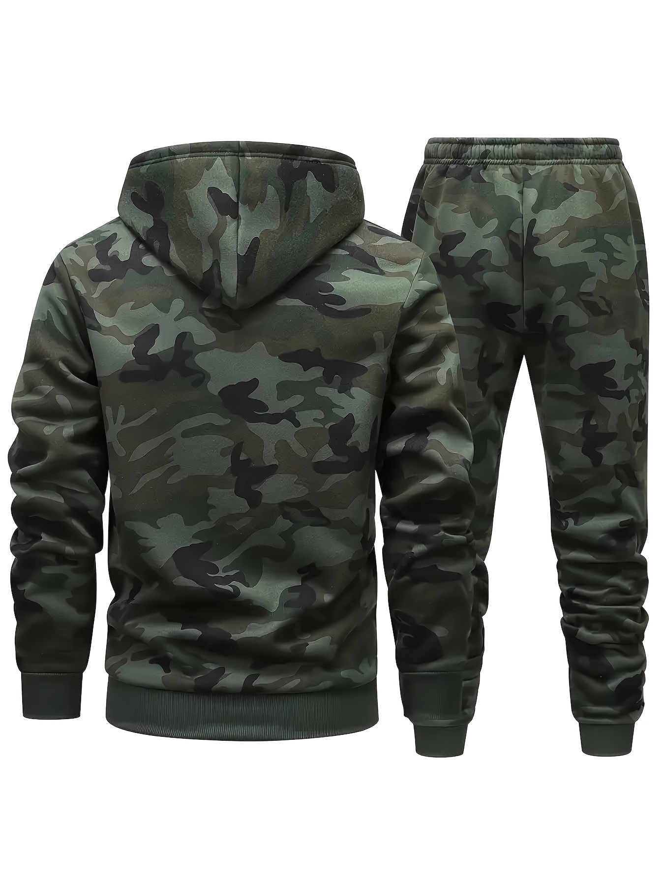 2pcs Of Men'S Casual Sports Camouflage Pattern Kangaroo Pocket Hooded Sweatshirts And Sports Trousers, Suitable for Street, Outdoor, Hiking, Fitness, Training, Vacation, Party, Gift, And Weekend Daily Wear, Fitness Apparel, Hiking Gear - Image 5