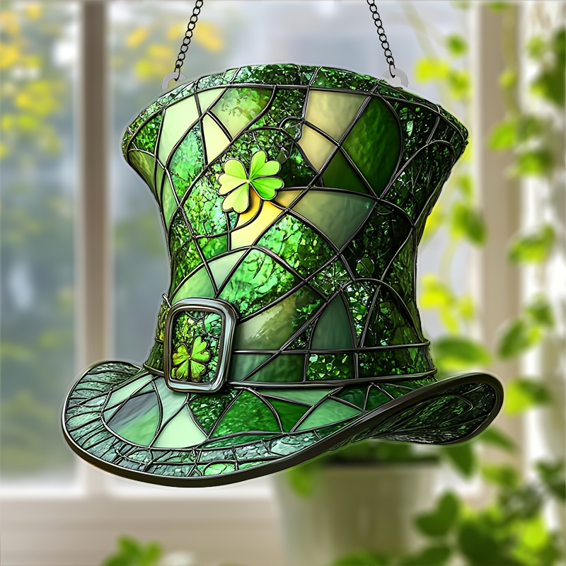 

Chapeau de Porte- Suncatcher - 8"x8" Suspension de Fenêtre en Acrylique, pour la & Décoration de Printemps, Cadeau Idéal pour Amis & Famille Irlandais, Décoration d'Intérieur Irlandaise