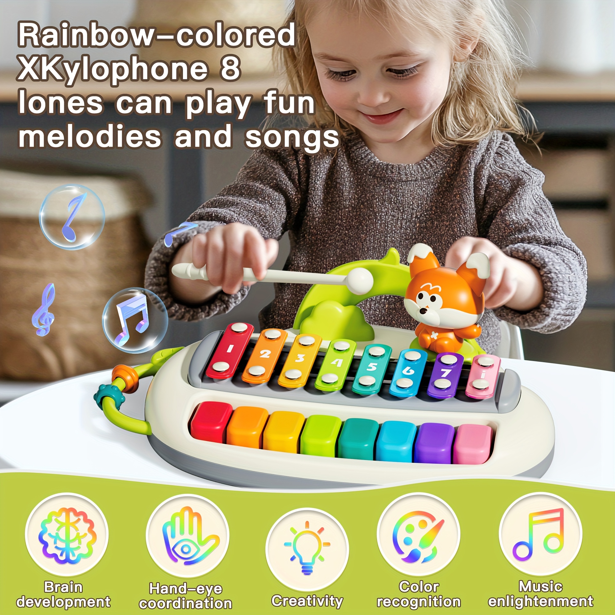 toddler piano xylophone 2 in 1 musical instrument toy with 8 colorful keys red orange purple yellow pink toy with mallet birthday gift for boys girls safe rounded edges 1 years old early childhood education design sturdy construction preschool children Product details 3
