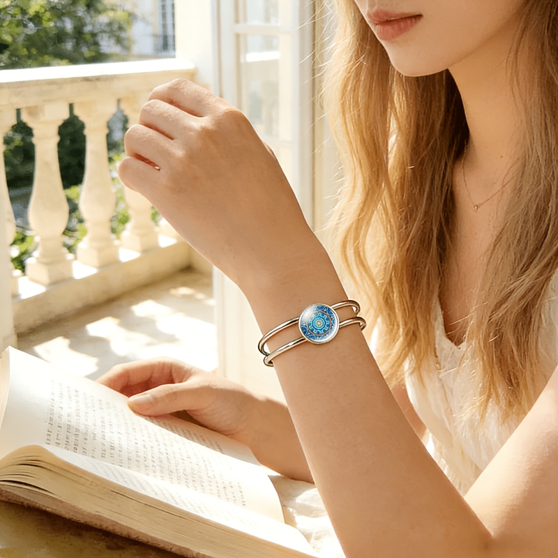 Adjustable Open Bangle with Gemstone Inlaid, Multicolor Design