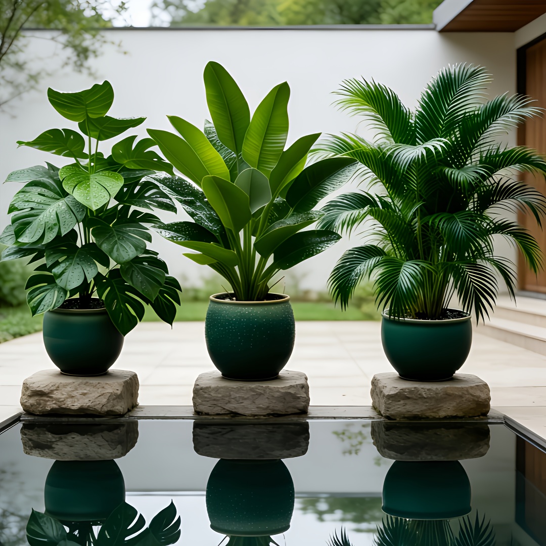 Ensemble de 3 Plantes Artificielles à Grandes Feuilles - Monstera Luxuriant et Palmiers, Bananiers, Adaptées à l'Extérieur - Arbres Décoratifs Tropiques à Large Feuillage Sans Entretien, Plantes en Pot pour Intérieur/Extérieur Toute l'Année, Arbustes Faux Style Nordique pour Mariage Hôtel Jardin