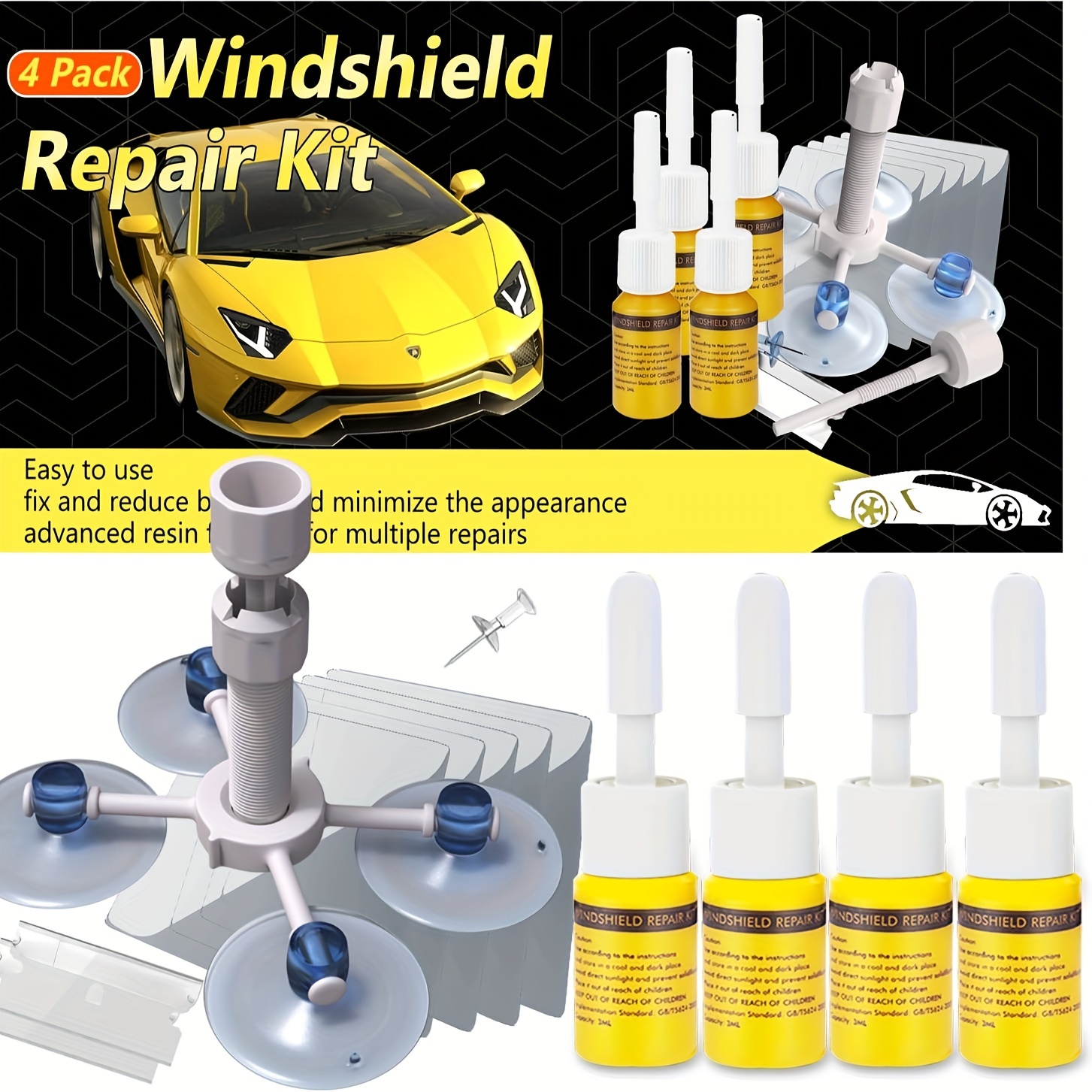 

Windshield Repair Kit, Nano Glass Repair Fluid 4 Pcs, Windshield Repair Kit For Chips And Cracks, Cracks Gone Glass Repair Kit Automotive Quick Fix For Chips, Cracks, Star-shaped, -eye